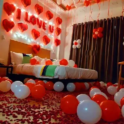 Colourful balloon ceiling decoration